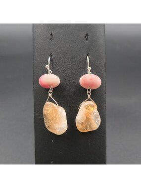 Sterling Silver Natural Citrine Nugget Drop Earrings A7593